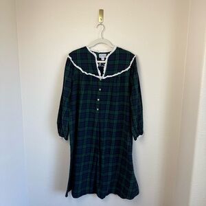 Lanz of Salzburg Nightgown Womens Medium Blue Green Flannel Plaid Cottagecore